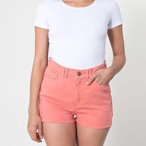 AMERICAN APPAREL high waisted side zip twill stretch shorts coral salmon